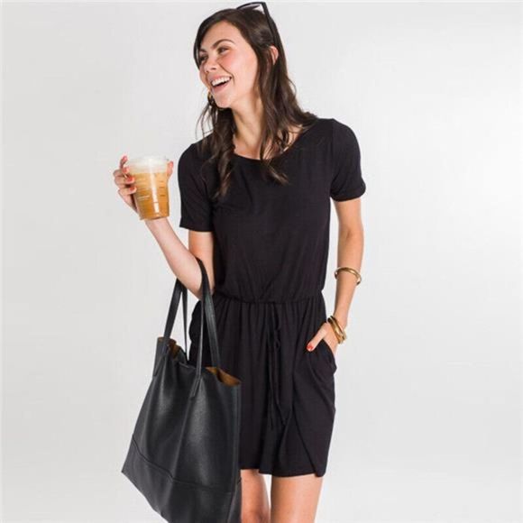 Women Summer Dress Tunic Top Blouse Loose Short Bottom Casual Beach Sundress - Picture 6 of 6